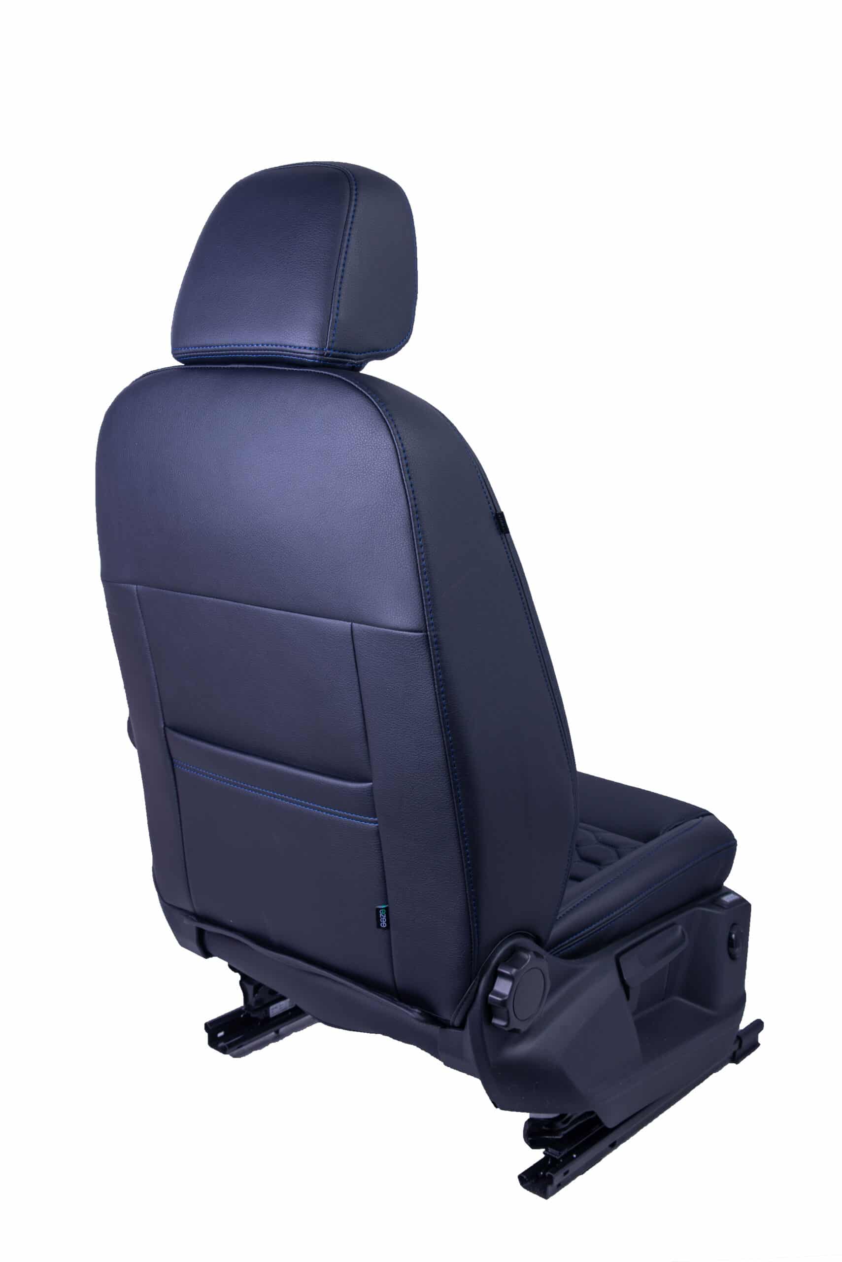 3-Ezee-Parts-MK5-VW-Caddy-blue-hexagon-design Blue stitched Mk5 VW Caddy Ezee Parts seat covers with blue R logo